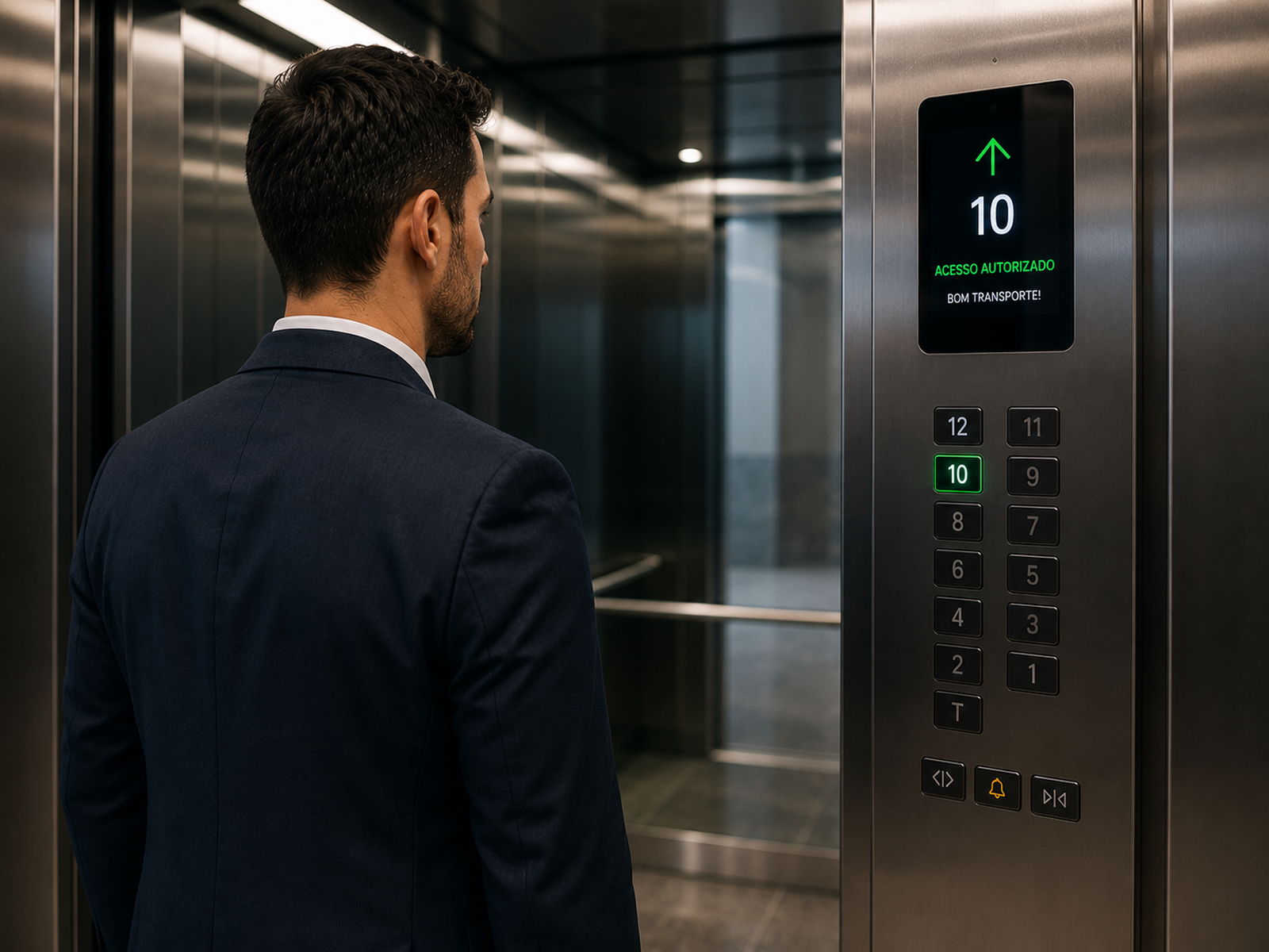 Usuário com acesso autorizado utilizando o elevador